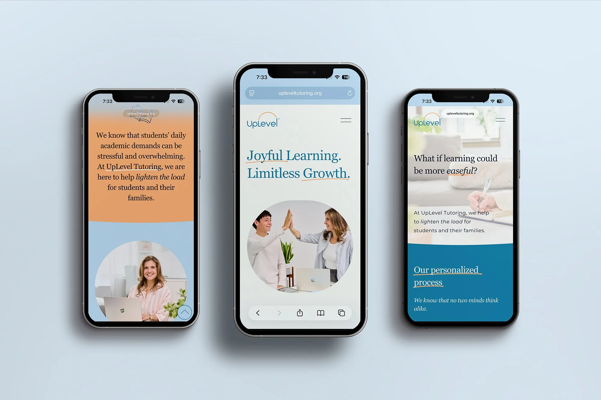 The Light Arts Design UpLevel Tutoring branding mobile website