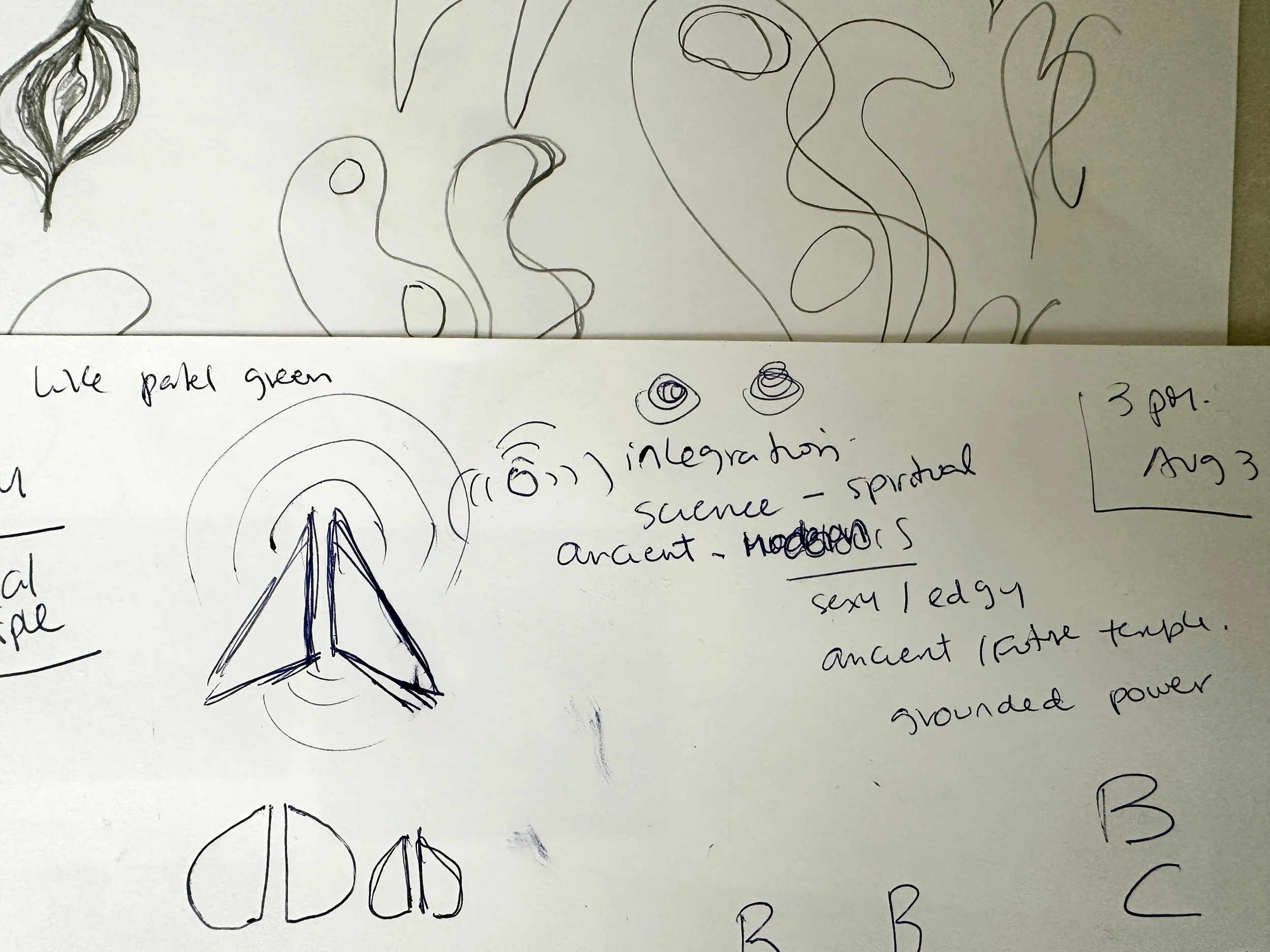 Breath Connection rebranding process — initial brand strategy sketches, The Light Arts Design