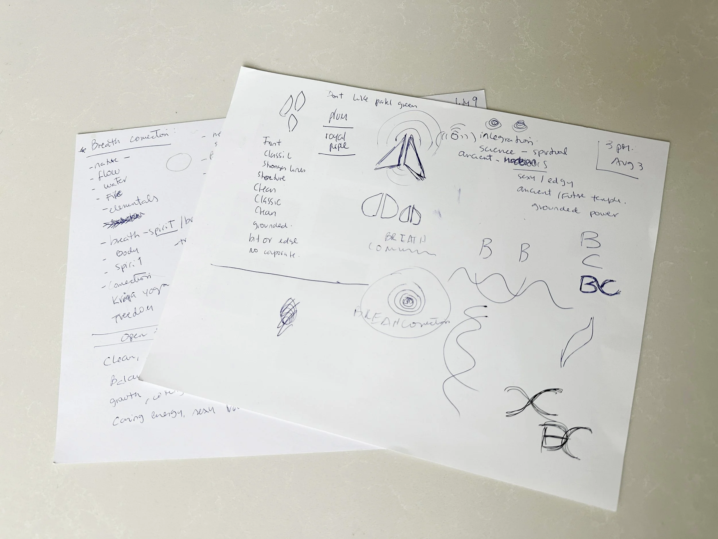 Breath Connection brand identity development — early concept direction, The Light Arts Design