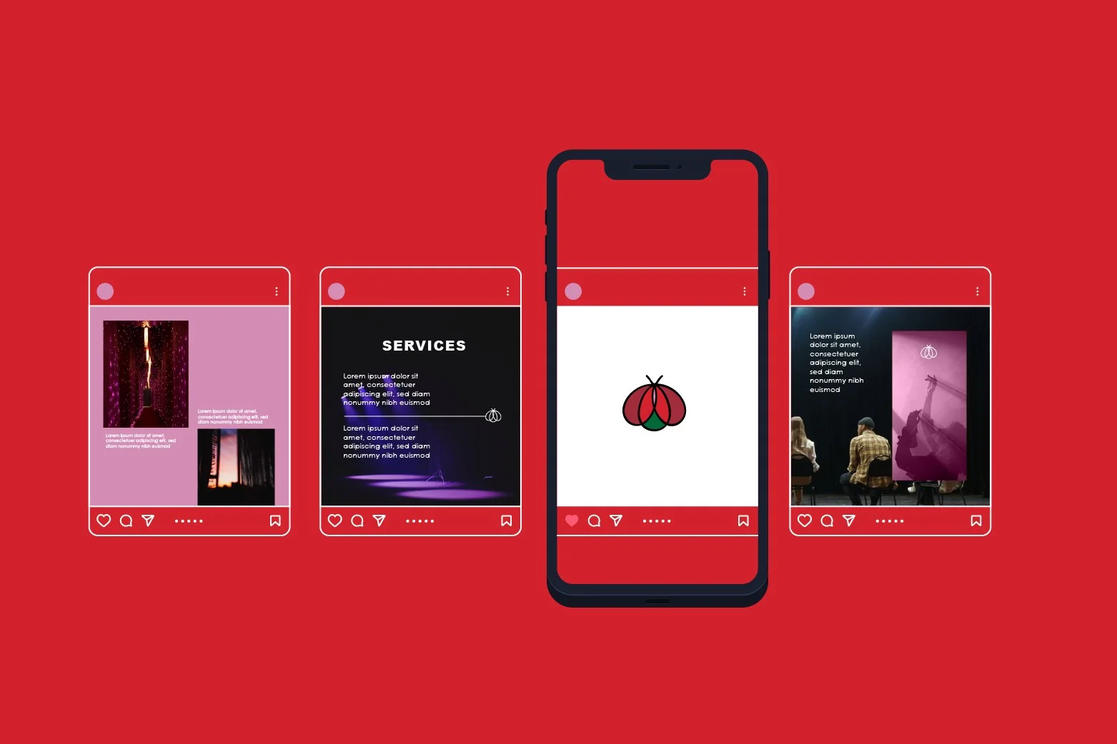 Ladybug Productions Instagram mockup — social media brand identity