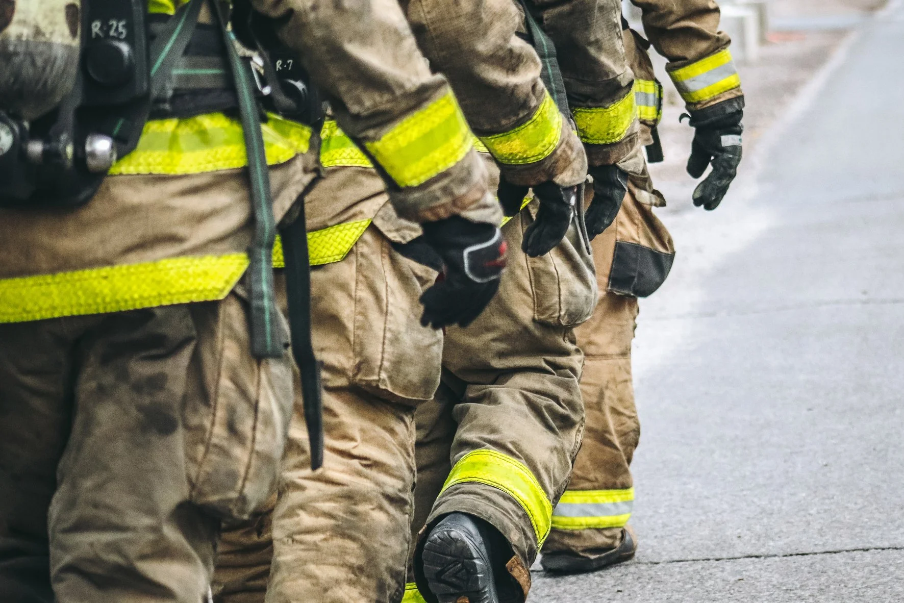 firefighters walking in a line