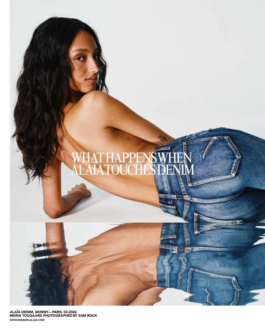 Ala&iuml;a has quietly turned denim into an event. Suddenly, jeans are operating on a couture level unexpected, but entirely on brand.

Mona Tougaard fronts the campaign, in case you needed another reason to pay attention.

Honestly, Ala&iuml;a just 