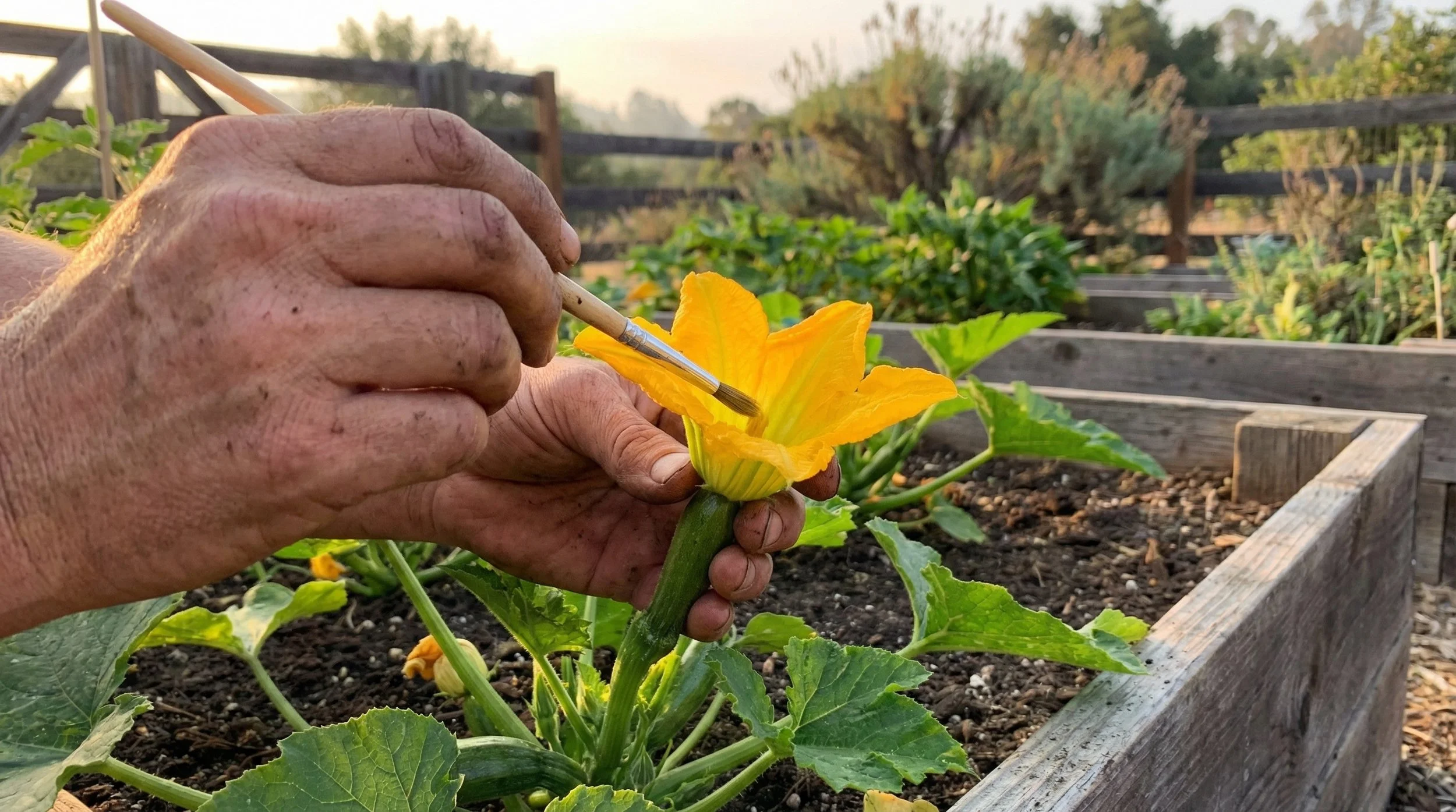Hand Pollinating Squash for Better Yields in Santa Cruz Gardens