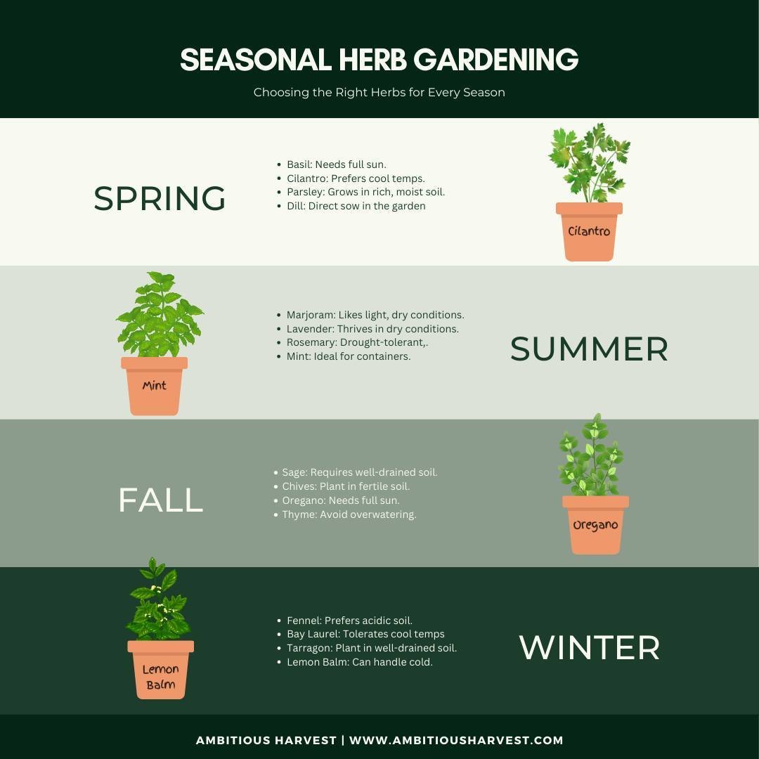 Whether you're a seasoned gardener or just starting out, choosing the right herbs for each season is key! 🌿☀️🍂❄️ Our latest infographic, 'Seasonal Herb Gardening in California,' is your go-to guide for picking perfect herbs year-round. 

What&rsquo