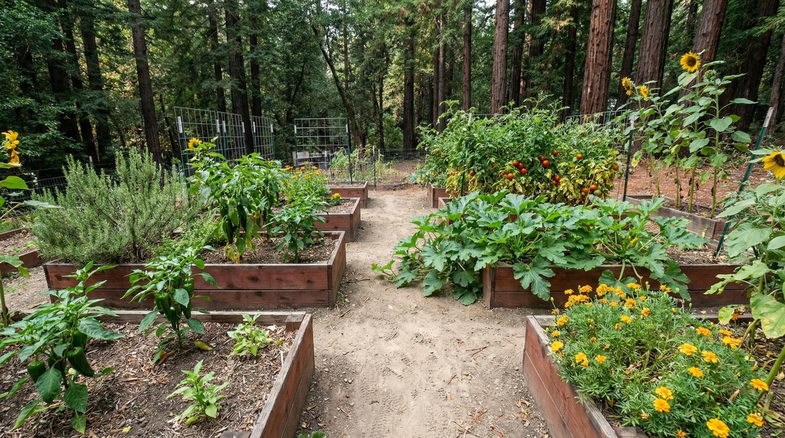 Ben Lomond Raised bed summer garden - redwood boxes
