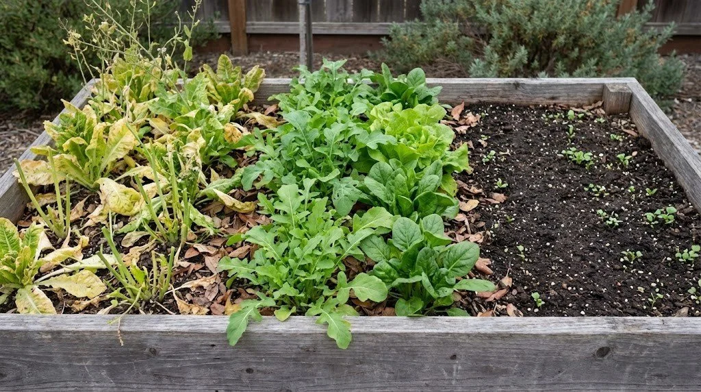 Succession Planting Greens in santa cruz garden bed