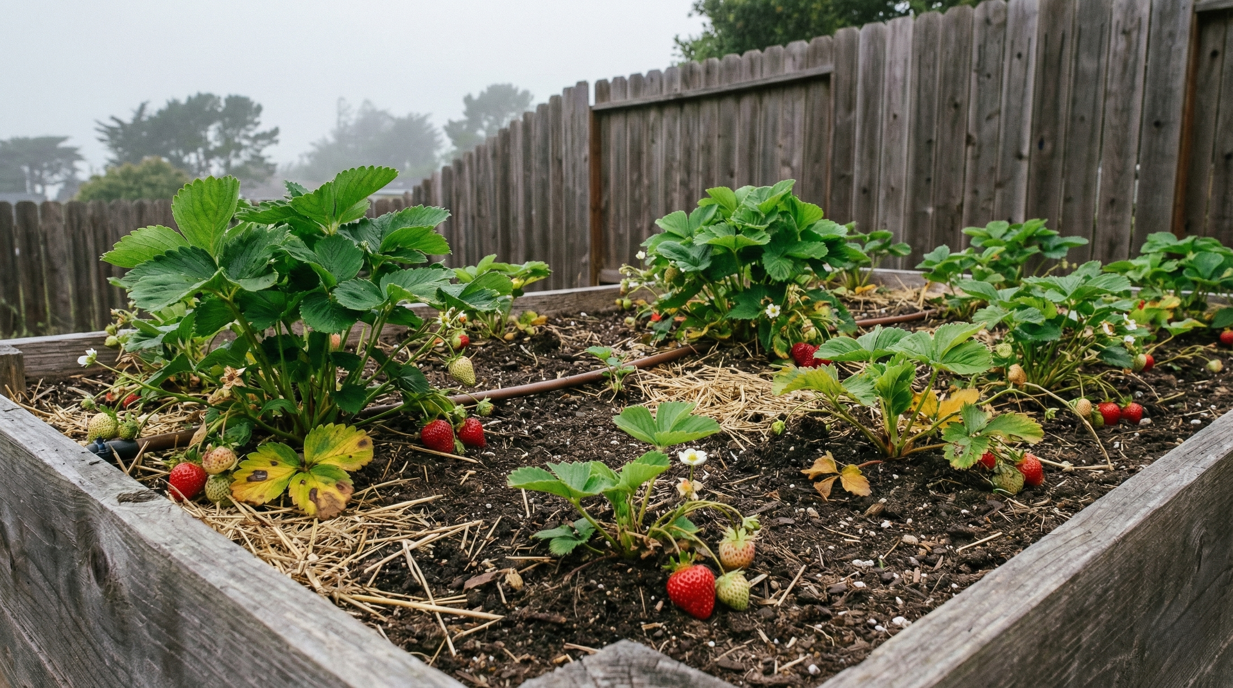 Strawberries growing in Santa Cruz Garden