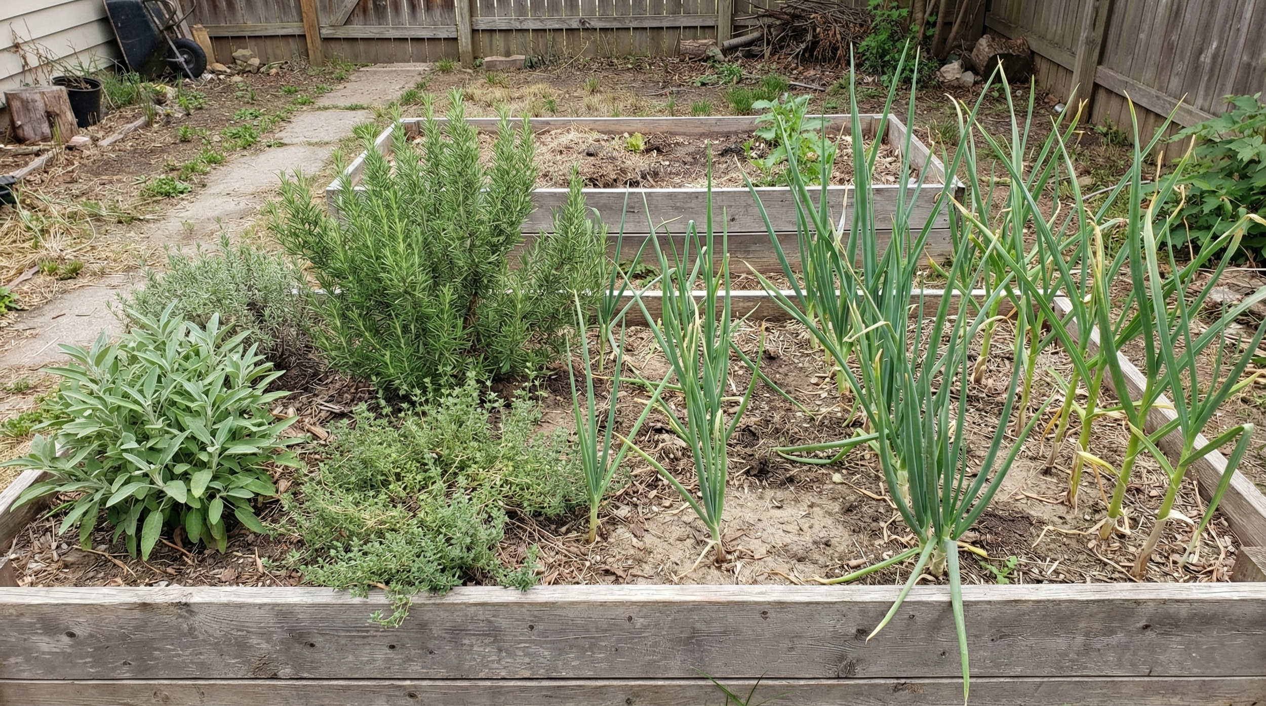 Deer resistant plants - garlic, rosemary, thyme