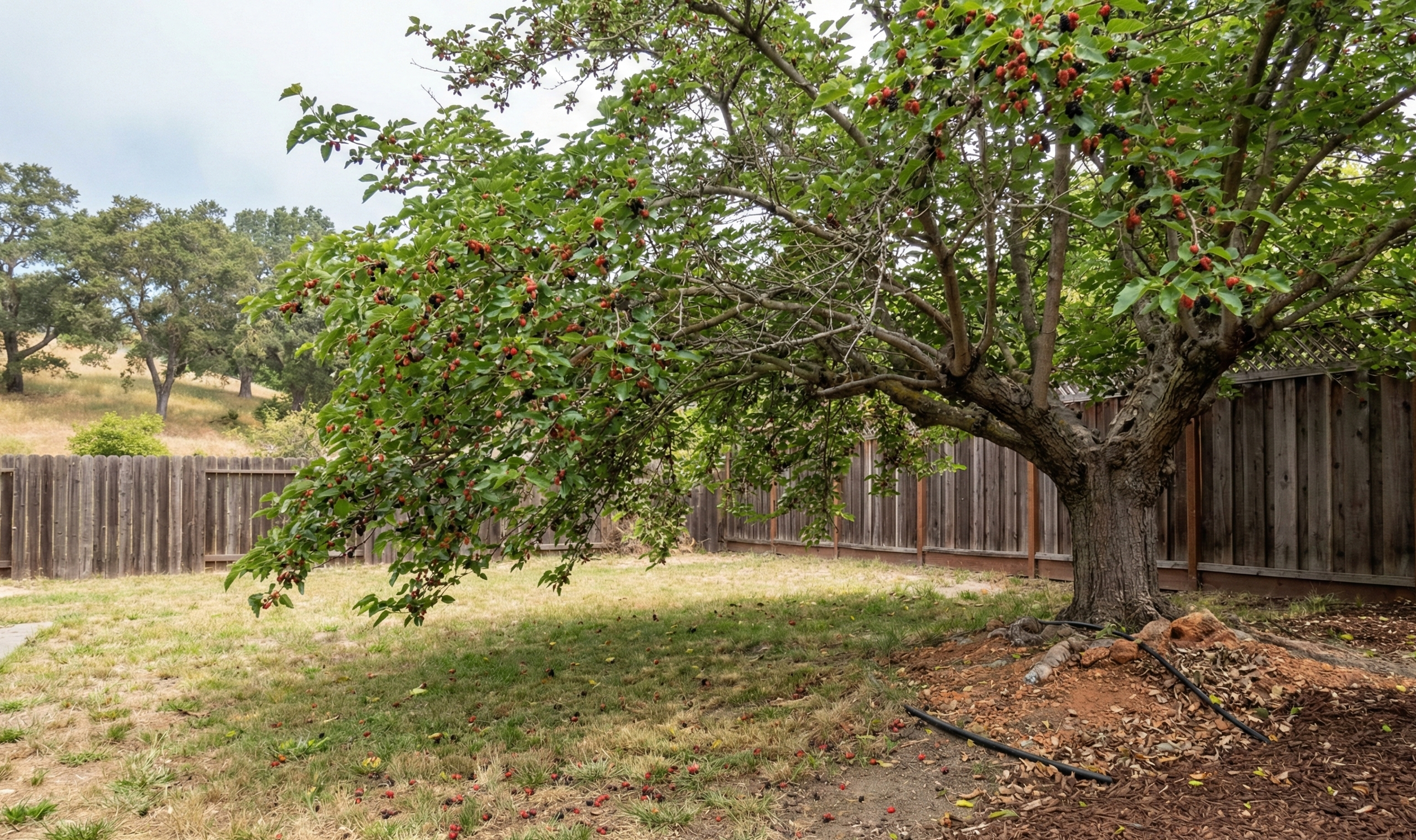 Mulberry tree in backyard garden