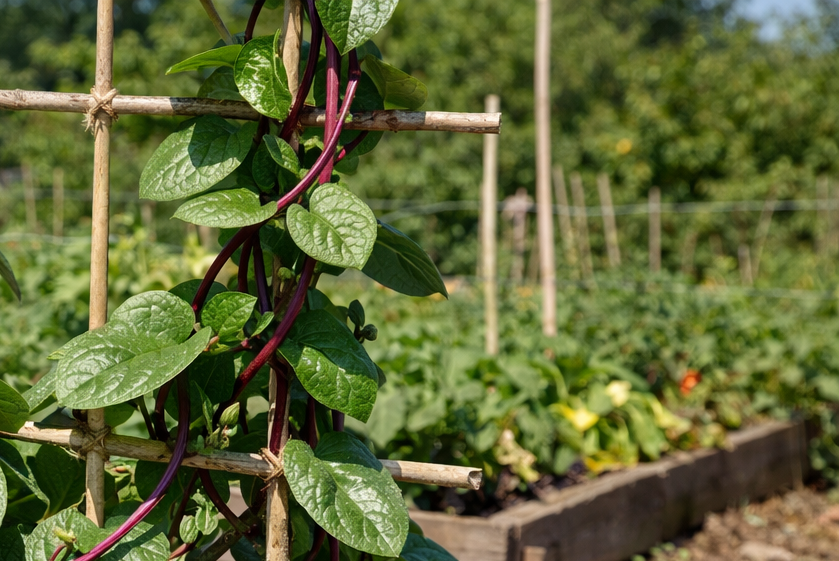 Malabar spinach growing in ground