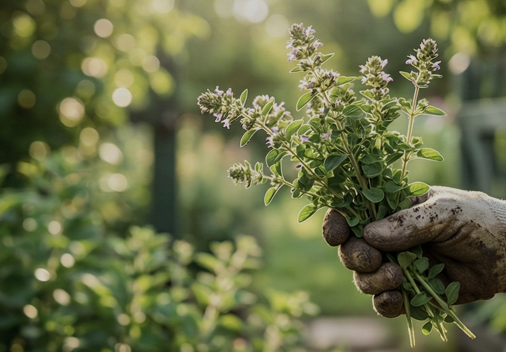 Oregano herb harvest in Scotts Valley Garden