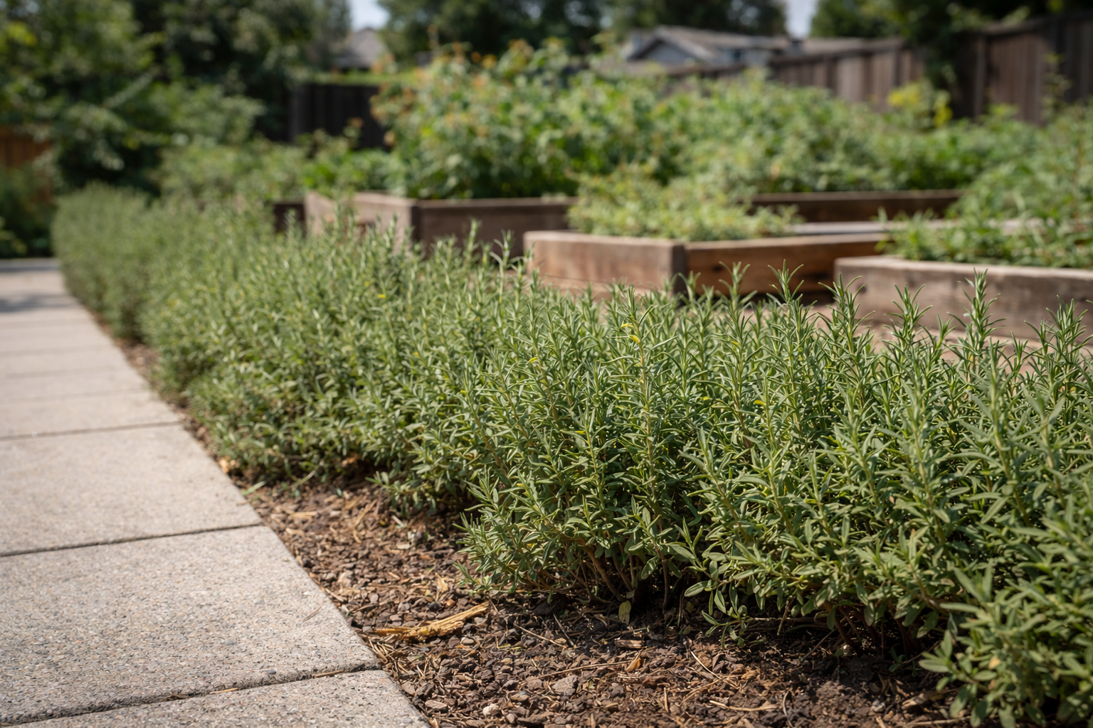 Young rosemary garden hedge in Scotts Valley garden