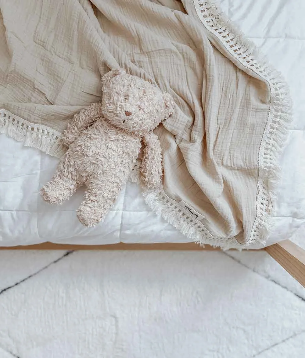 Muslin Fringe Swaddle Oatmeal — Temper Curated Living