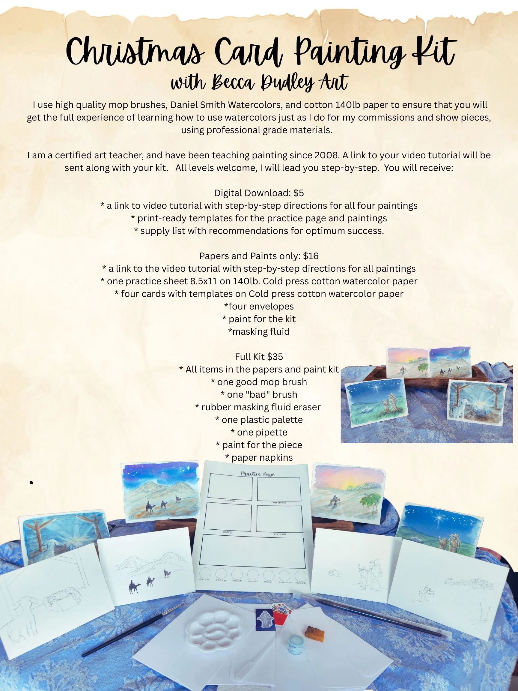 I use high quality mop brushes, Daniel Smith Watercolors, and cotton 140lb paper to ensure that you will get the full experience of learning how to use watercolors just as I do for my commission.jpg