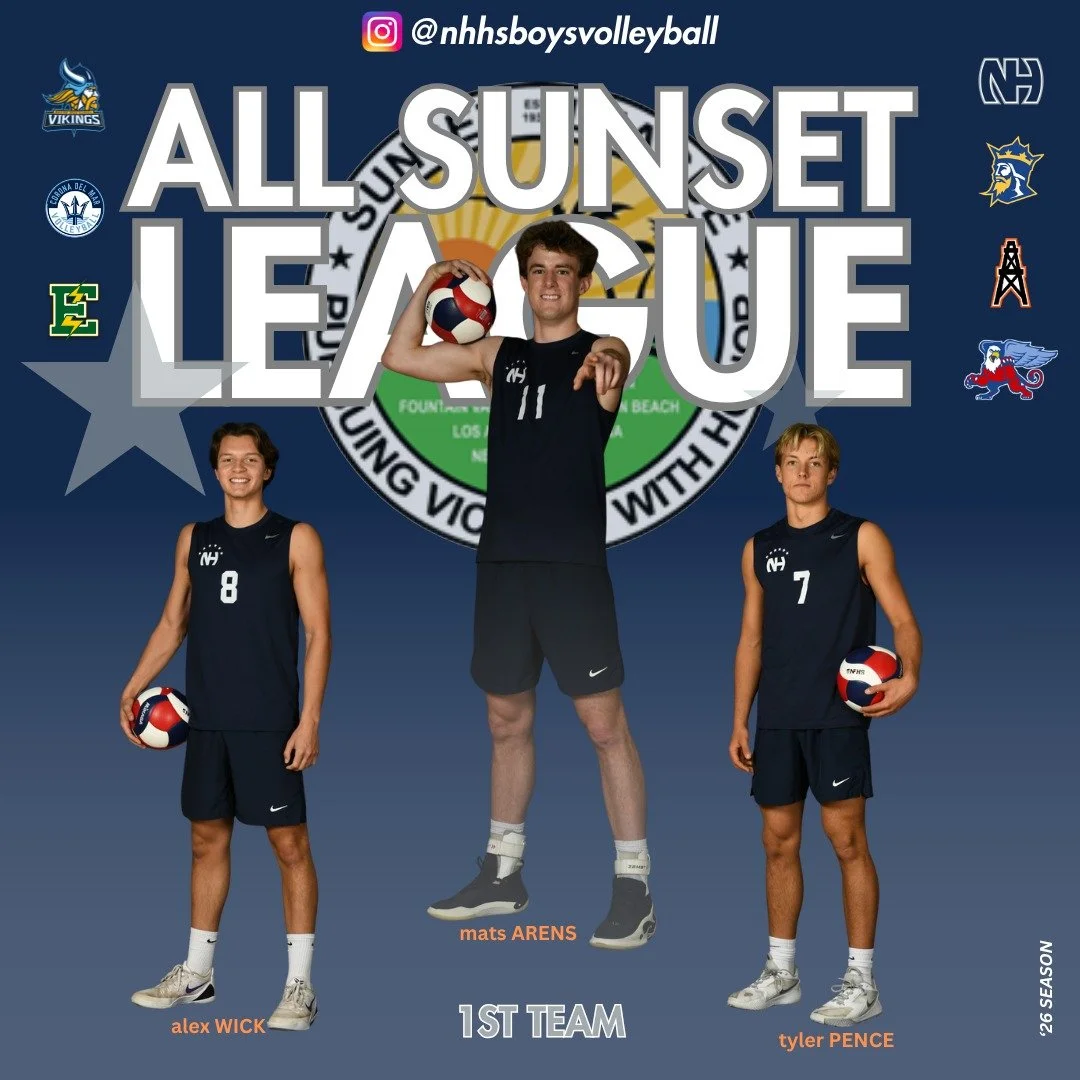 Congratulations to our six Newport Boys Volleyball players who brought home All-Sunset League recognition this year! 🏐👏
🥇 1st Team: Alex Wick, Mats Arens, Tyler Pence
🥈 2nd Team: Henry Clemo
🏅 Honorable Mention: Zack Drag-Demaio, Max Rogers