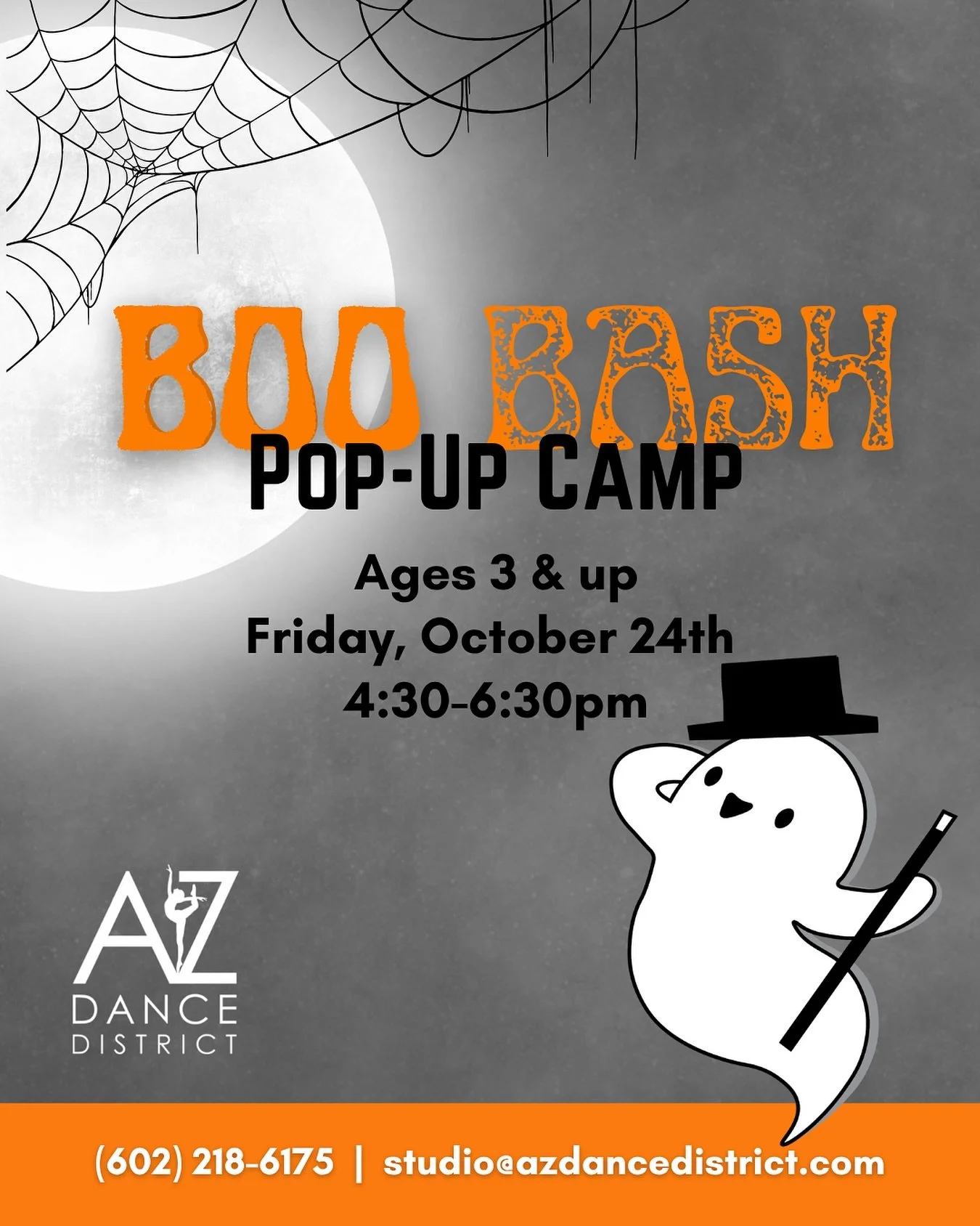 🎃👻 It&rsquo;s almost time for our BOO BASH! 👻🎃
Join Miss Avery for a spooky-good time full of dancing, crafts, games &amp; Halloween fun! 🕸️🧡 Wear your favorite costume and get ready to boogie!

🗓 Friday, October 24th | 4:30&ndash;6:30PM
✨ Sig