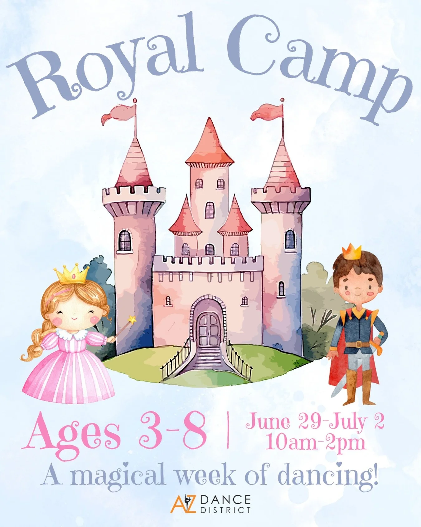 👑ROYAL CAMP👑
June 29th-July 2nd
10am-2pm daily, with early drop off and late pickup available as a daily add-on!
🎉REGISTRATION OPENS MARCH 15th🎉
Summer camps are for ages 3-8, any level! They are one of our most popular attractions, and we are ho