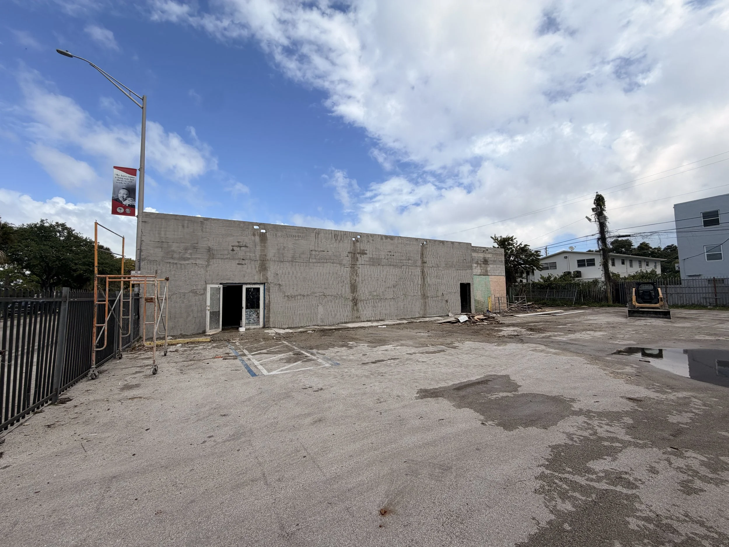 Stucco work in progress & debris removal at 1260 Plaza in Miami, Fl