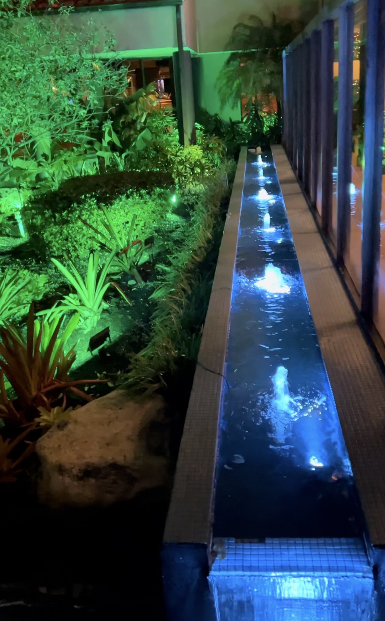 Adjustable LED lights installed in water fountain at Miami Lakes Hotel