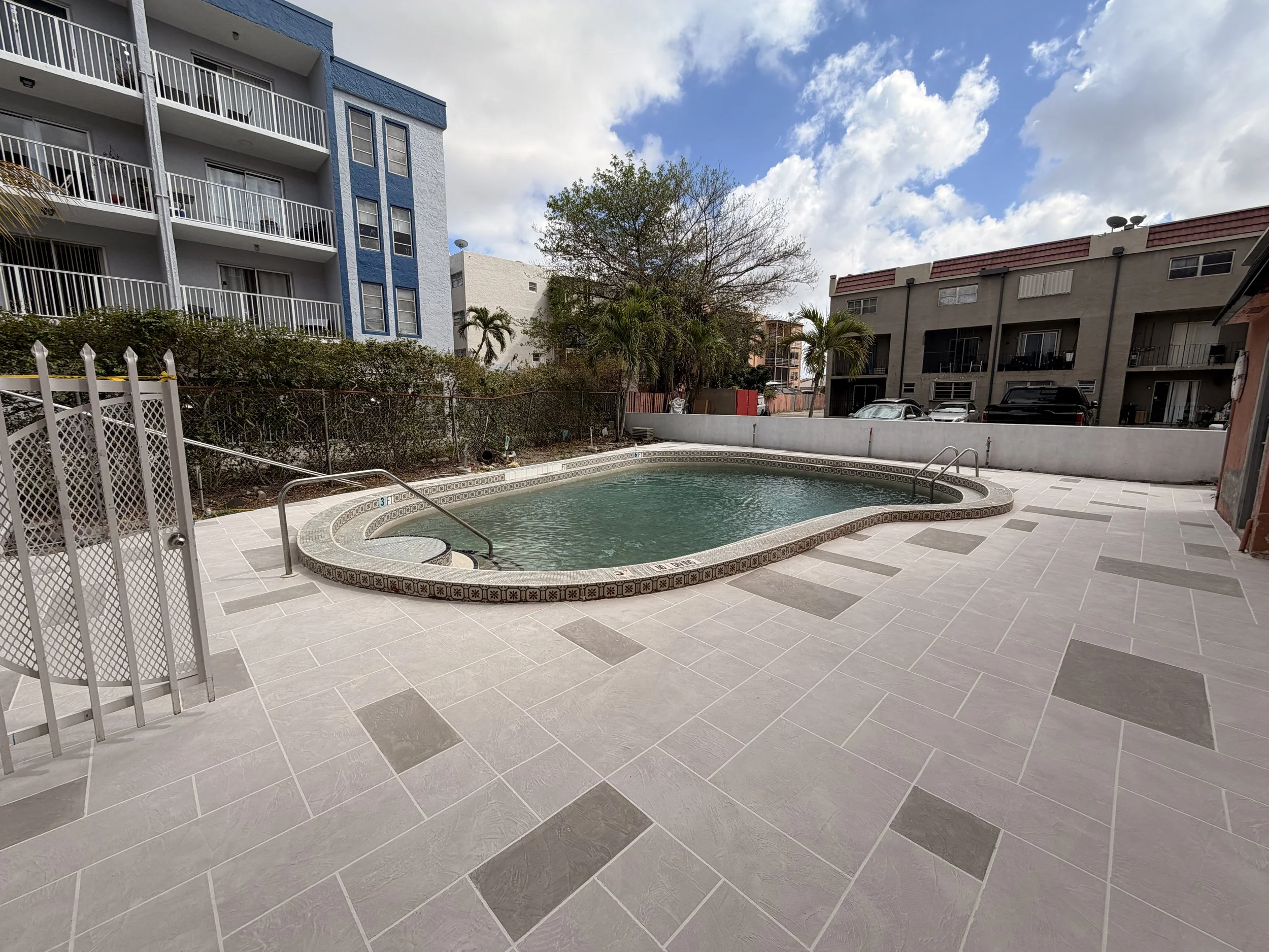 New concrete design in progress on a pool deck in Hialeah, Fl