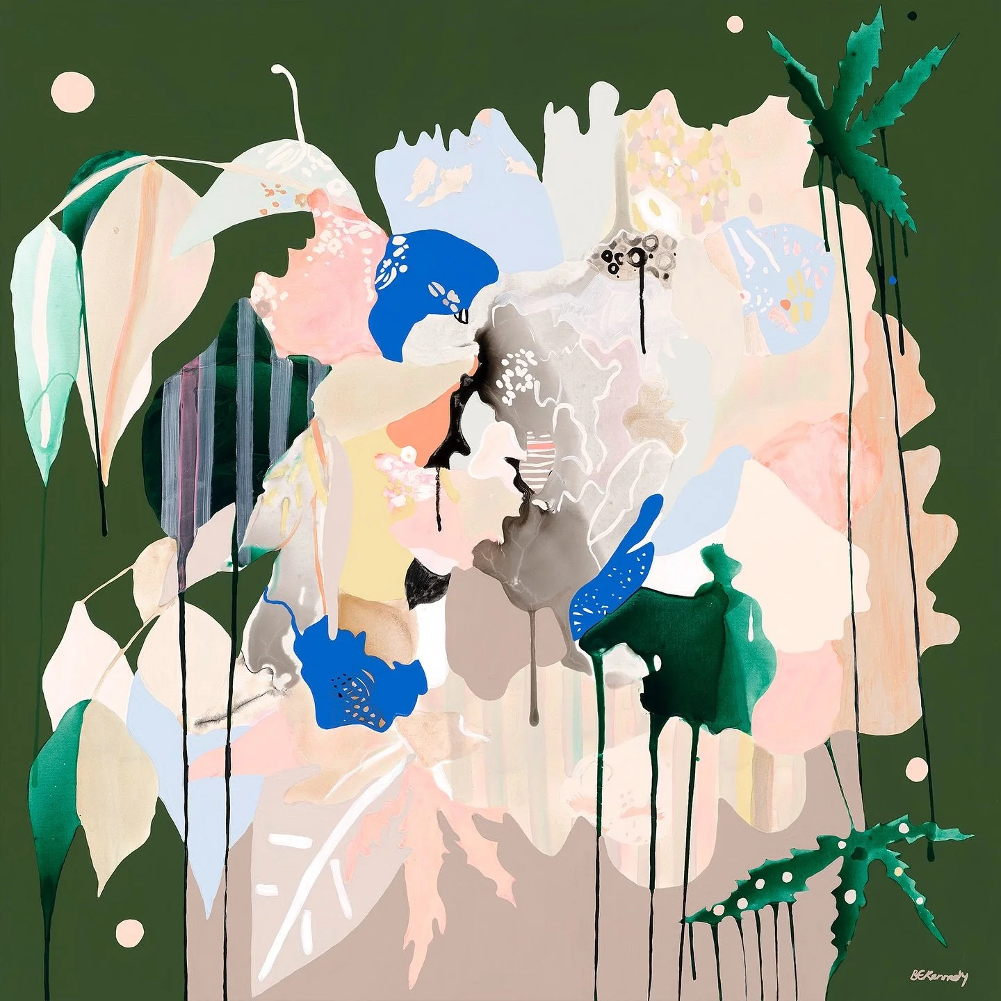 &lsquo;Forest Green&rsquo;
Acrylic, ink + gouache on canvas 
100 x 100cm
Oak frame 
@antheapolsonart 🍃 

#bethkennedyart #botanicalart #australianart #australianartists #colour #discoverartists #originalart #originalartists #discoverart 
#painting #