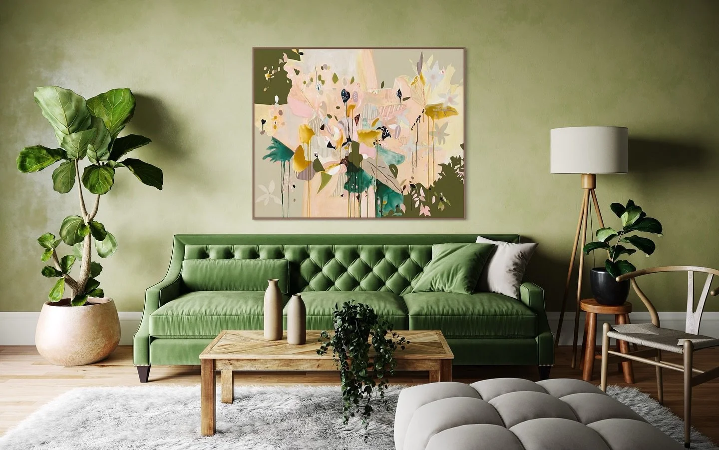 &lsquo;My Mother&rsquo;s Garden&rsquo; has a serene feeling&hellip; cut out shapes from apple trees in my Mum&rsquo;s garden (my parents live in a lovely little village in Vic) This painting was a joy to create 🍃 
Limited edition prints, 100 x 125cm