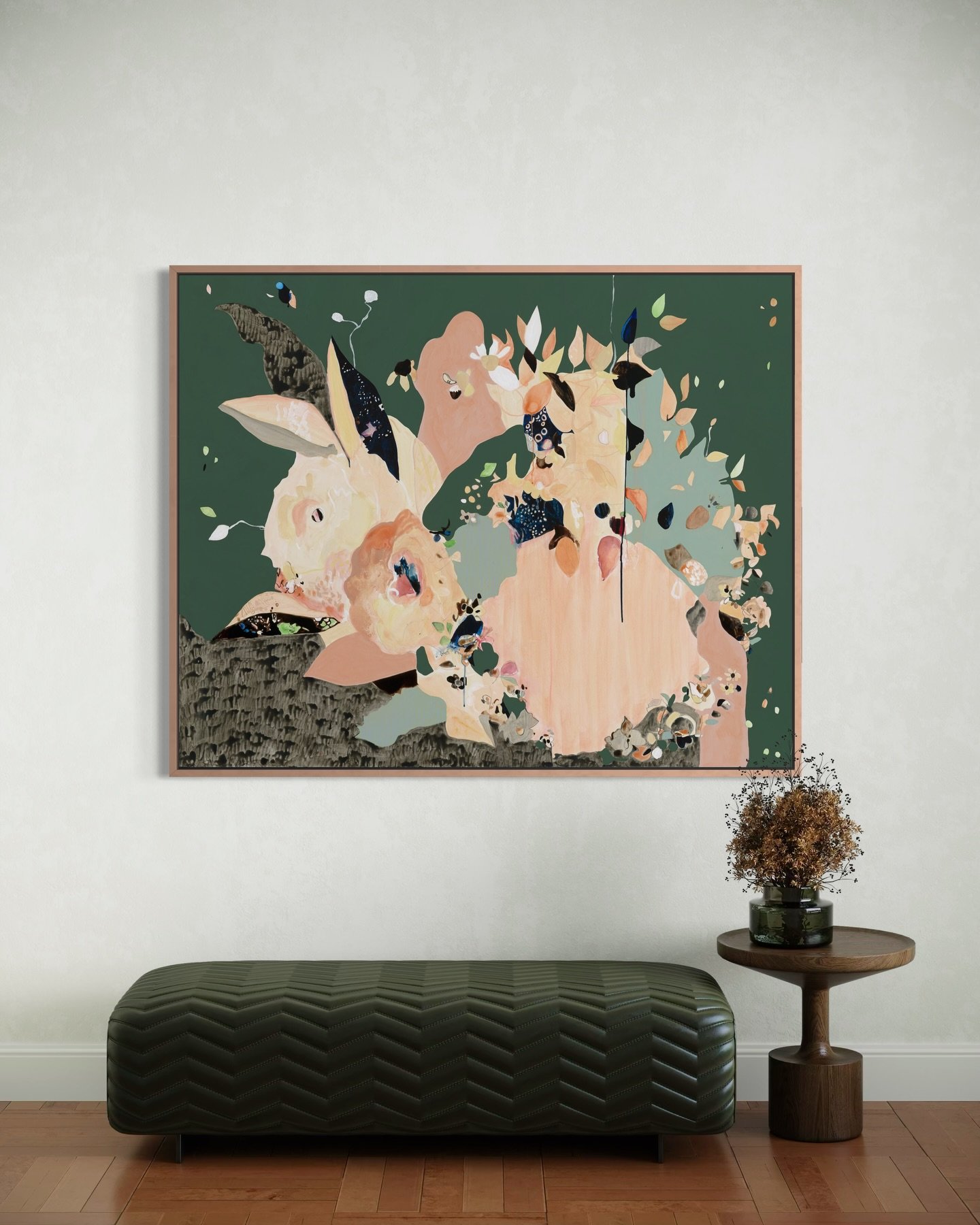 &lsquo;Morning Sky&rsquo; 
Acrylic, ink, gouache + oil stick on canvas 
122 x 152cm
Oak frame 
@affordableartfairau 
@artist_lane 

#botanicalart #bethkennedyart #hoorayforalongweekend