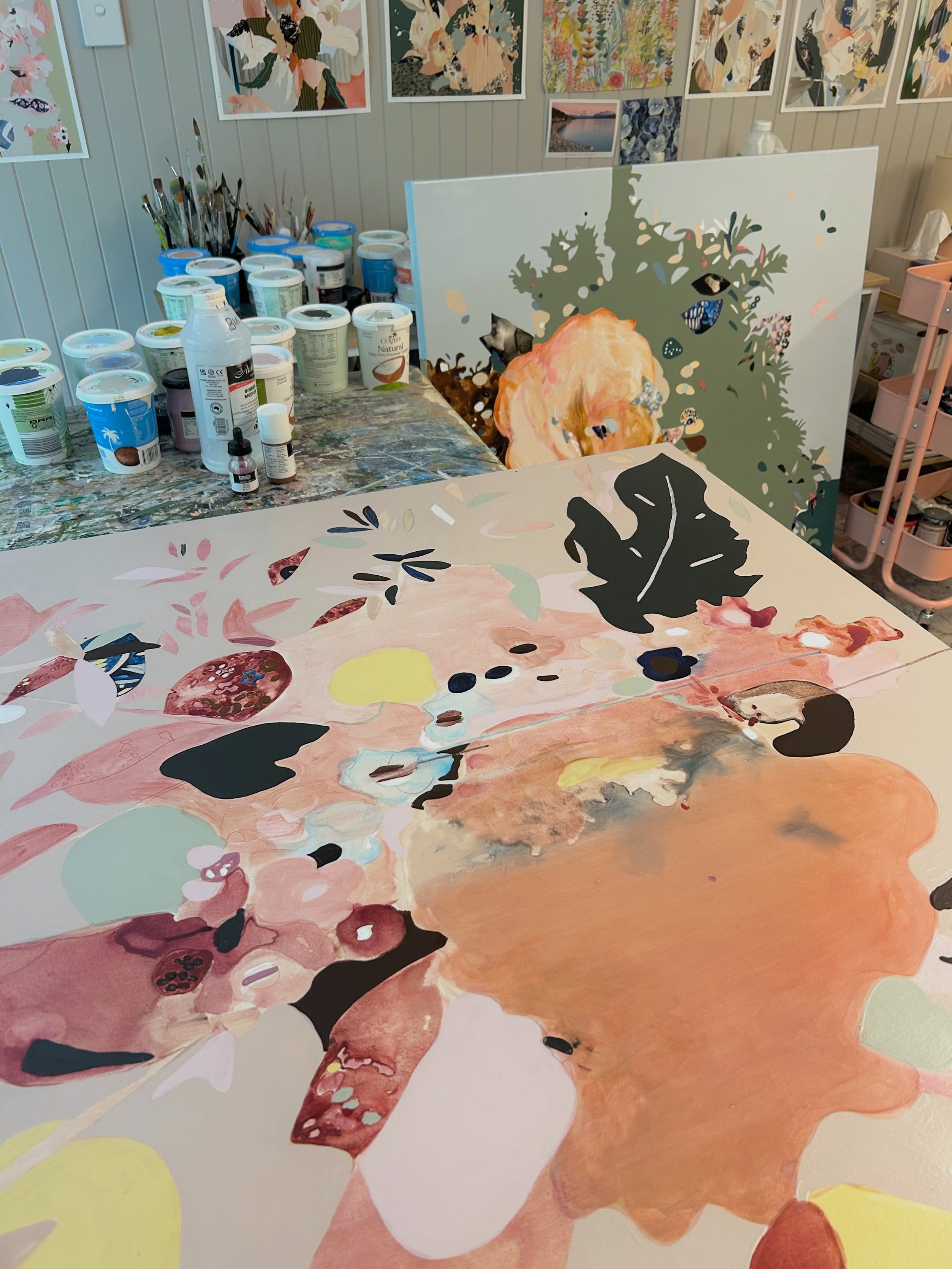 Amazing what I can achieve when I don&rsquo;t leave the house for 48 hours and only paint 😋 feeling a little bit pleased with myself for finishing the last of the paintings for my upcoming show. Next up is a giant commissioned piece but first a litt