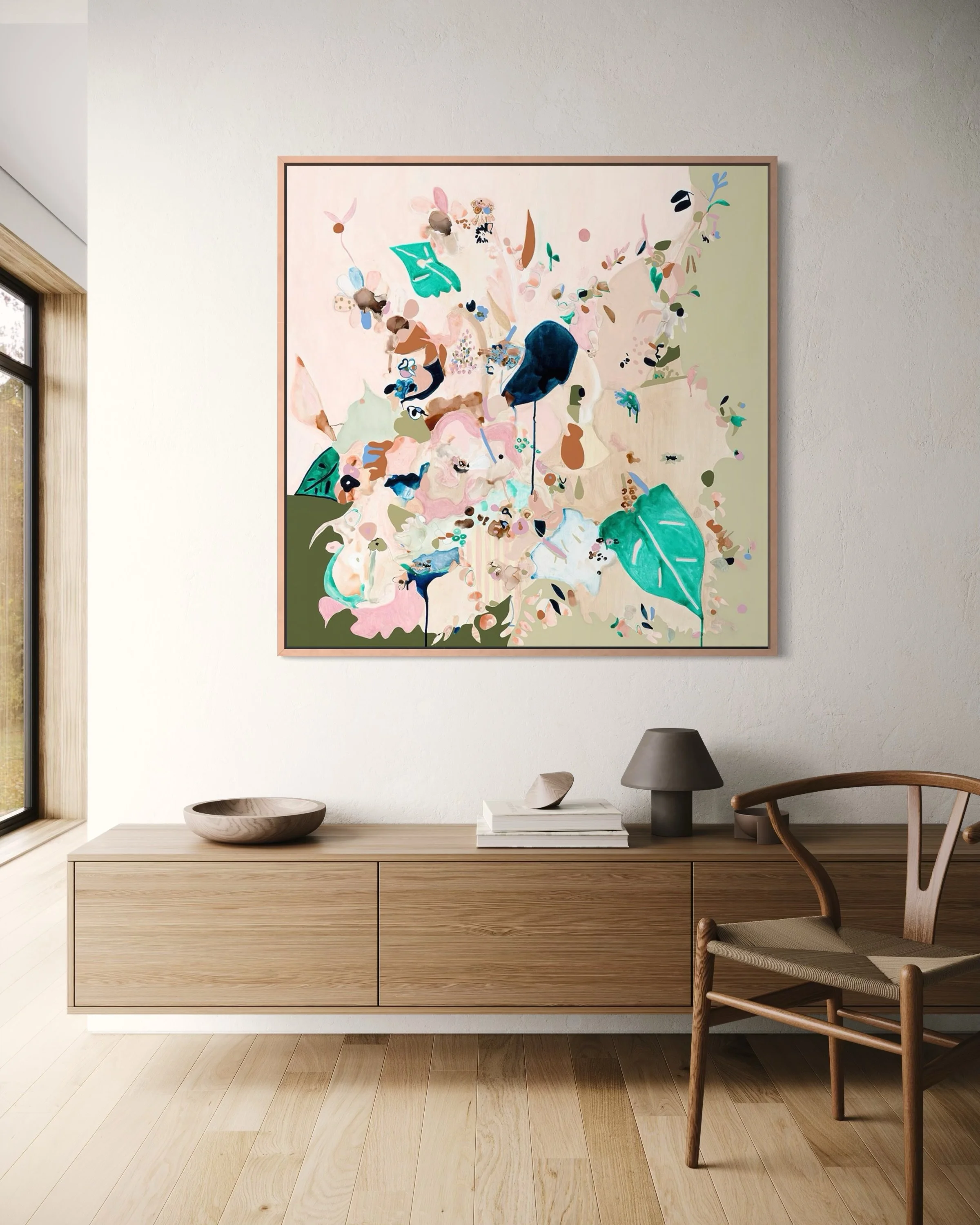 &lsquo;Dark Apple Green&rsquo;
Acrylic, ink + gouache on canvas 
122 x 122 cm
Oak frame 
@artist_lane 🍏 

#bethkennedyart #botanicalart #thisoneissopretty