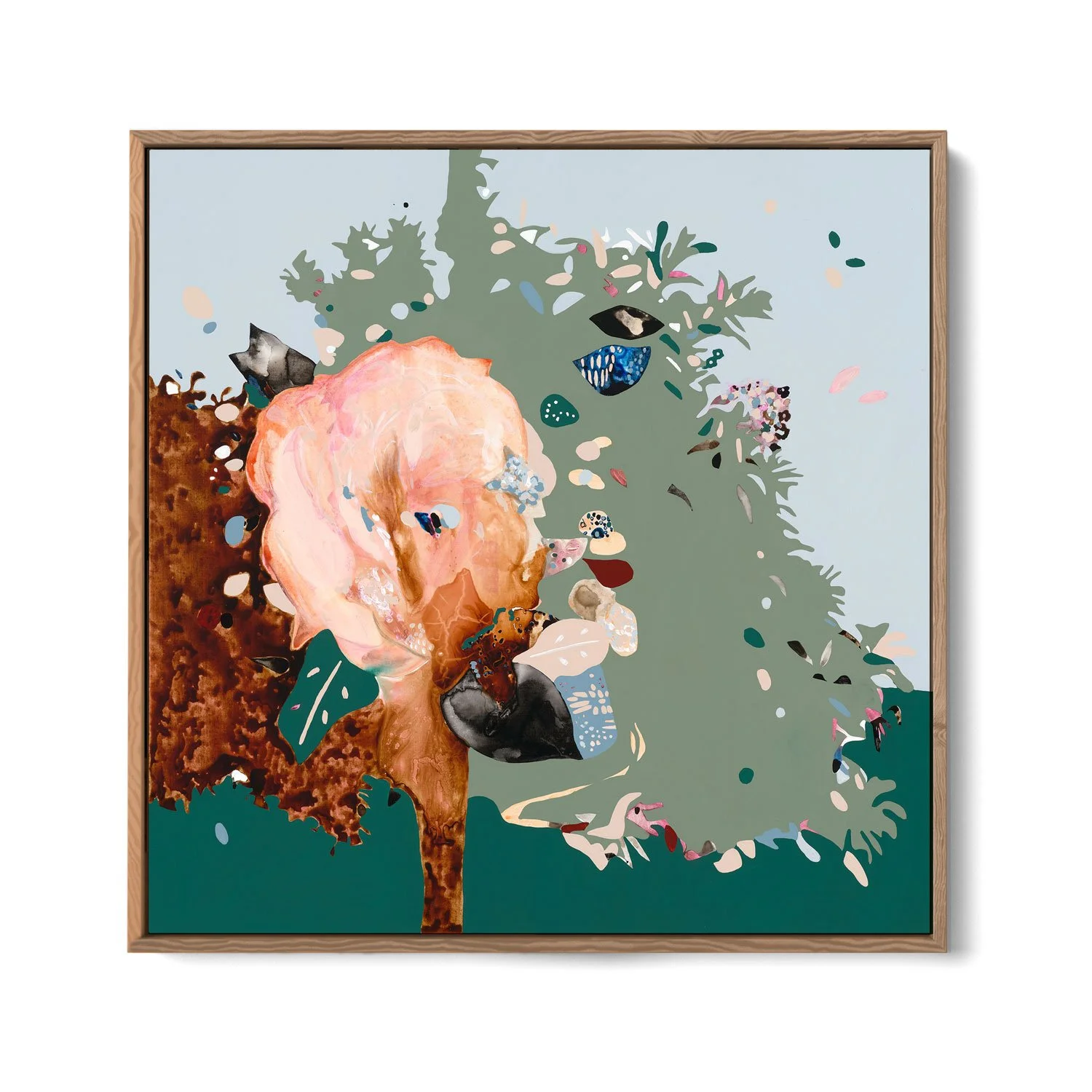 'The Garden She Kept'
$2900
Acrylic, ink, gouache and oil stick on canvas 
100 x 100cm
Oak frame