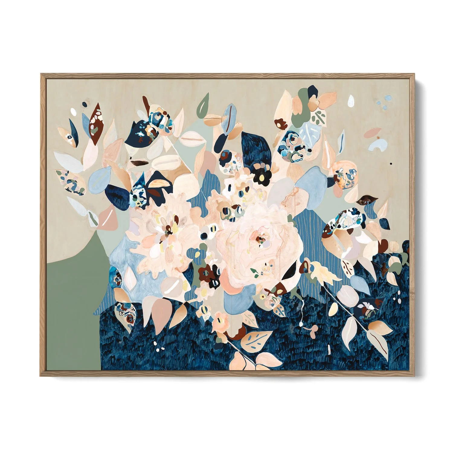 'Dusty Green + Peach'
$3950
Acrylic, ink, gouache and oil stick on canvas 
122 x 152cm
Oak frame