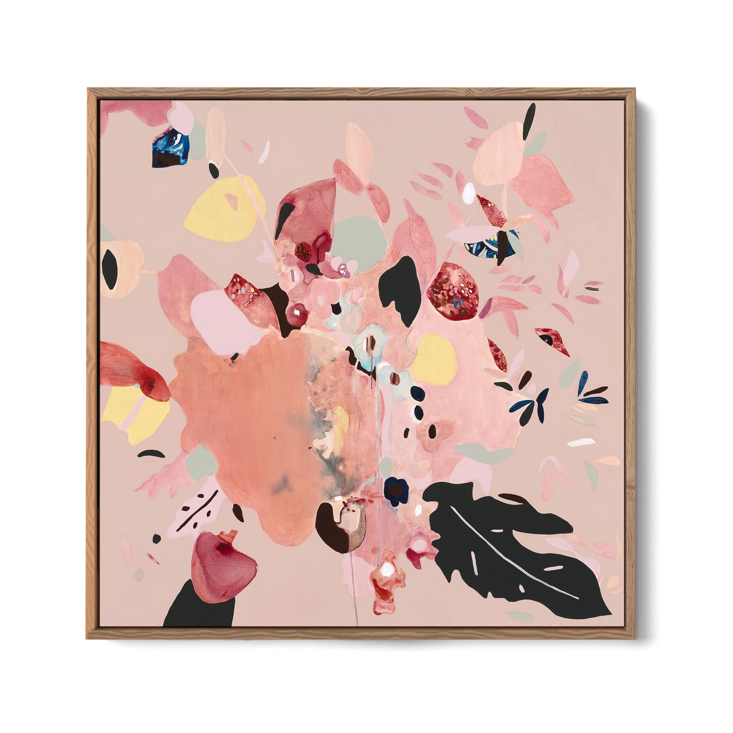 'Raspberry + Blue' 
$2900
Acrylic, ink, gouache and oil stick on canvas 
100 x 100cm
Oak frame
