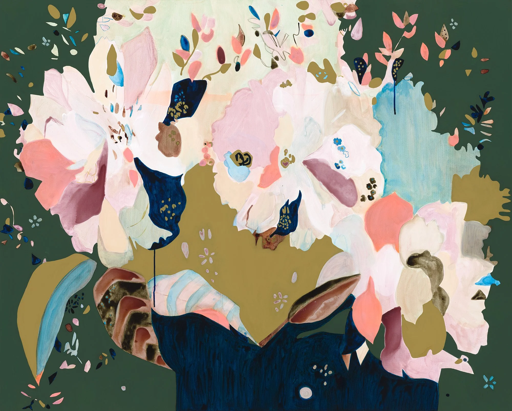 'Ivy Green' 
Acrylic, ink, oil stick + gouache on canvas $3950
152 x 122 cm
Oak frame 