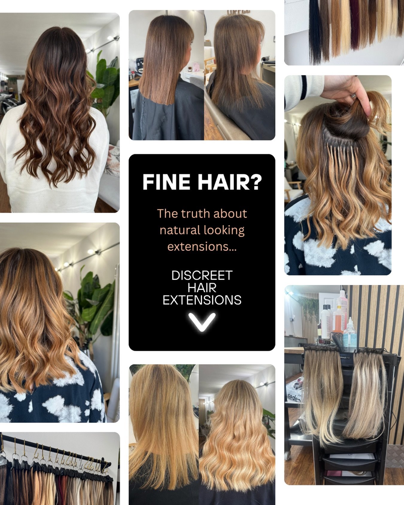 Natural-looking extensions are all about technique.

Weight distribution, colour matching, custom blending when done correctly, you shouldn&rsquo;t be able to tell where your hair ends and the extensions begin.

Extensions should be seen in the confi
