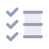 A blue-grey icon of check marks next to horizontal lines, denoting a checklist.