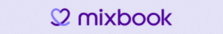 Mixbook logo with purple heart-shaped icon and text
