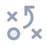 A combination of "Xs", an "O," and an arrow, denoting strategy.