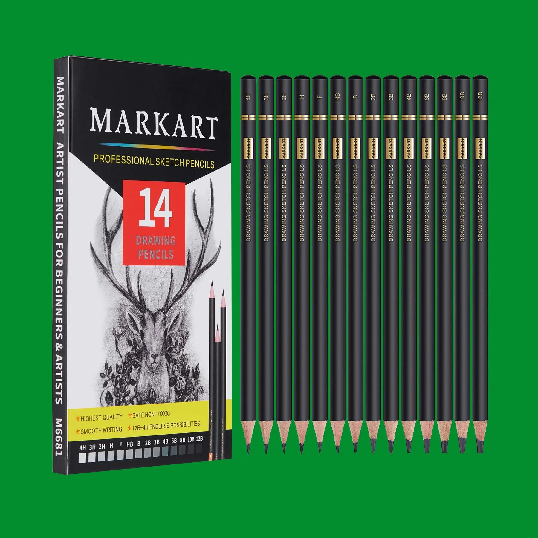 Markart set of 14 graphite sketch pencils for drawing