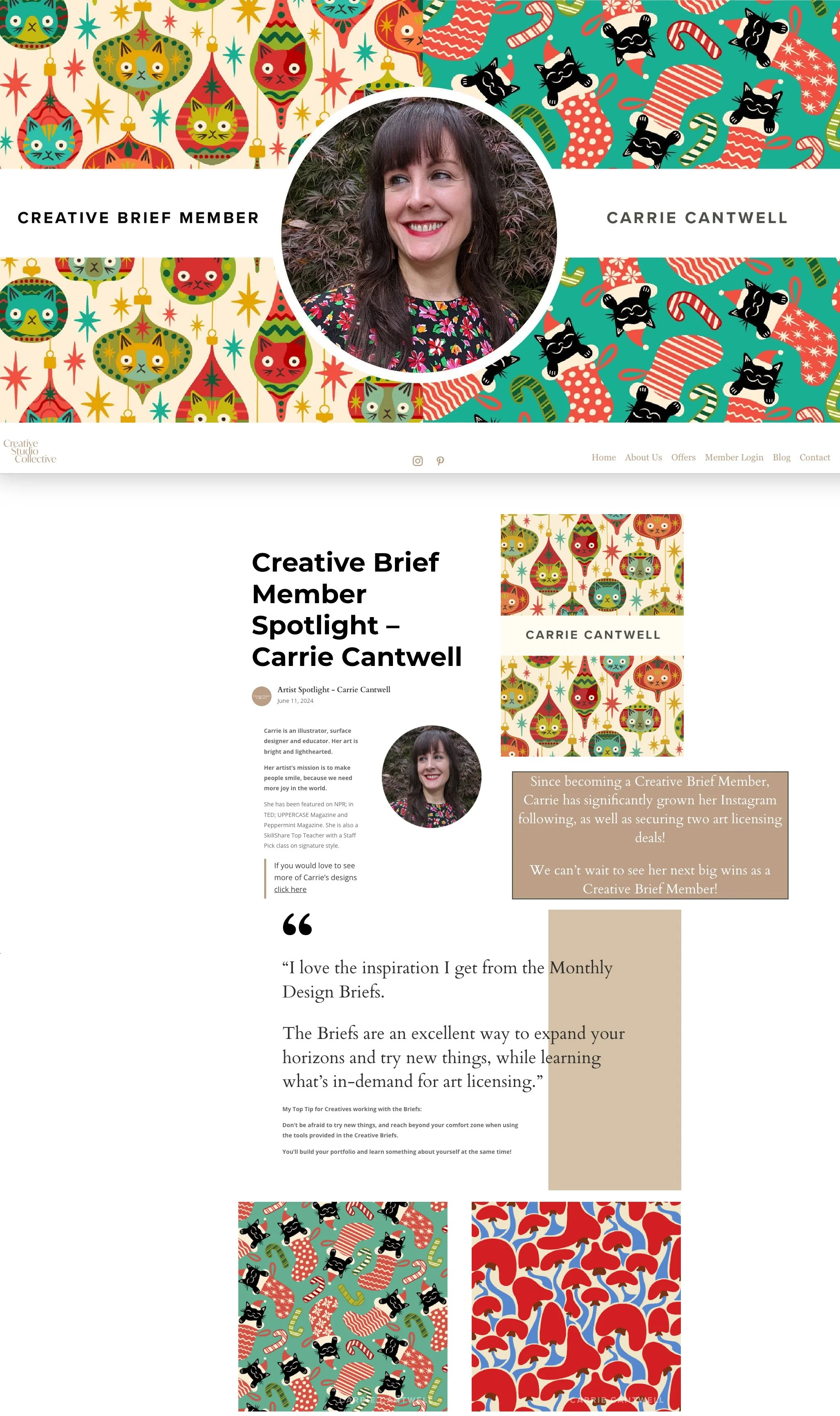 Creative Brief member spotlight on Carrie Cantwell with her ornament and floral patterns