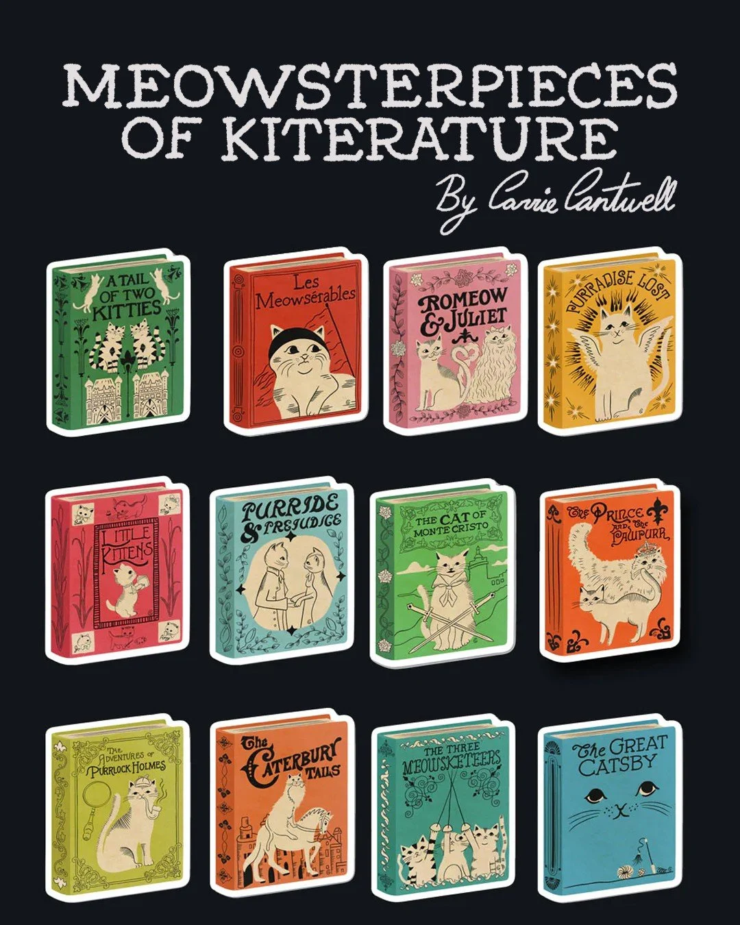 It finally happened&hellip; my entire Meowsterpieces of Kiterature illustration series is officially licensed with @flypaperproducts and turned into STICKERS 😻📚 Every bookish cat pun. Every tiny detail. All sticker-fied and ready to live on your la
