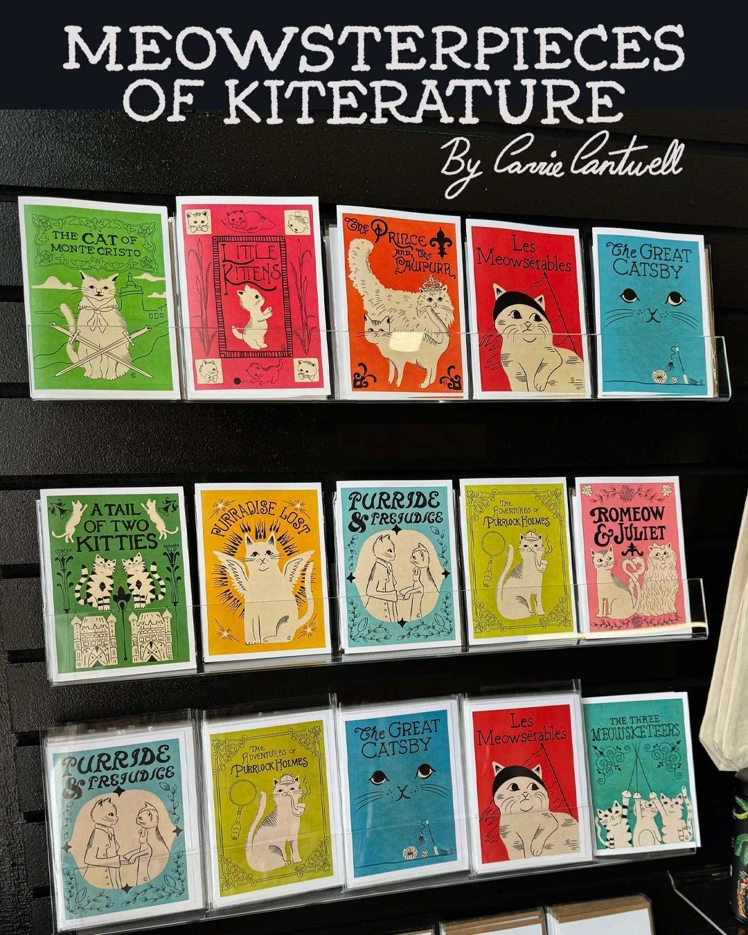 From classic literature can puns to snail mail. 💌🐈

My Meowsterpieces of Kiterature illustrations are now licensed with @flypaperproducts and available as greeting cards! Perfect for anyone who appreciates a good literary giggle.

Find them via my 
