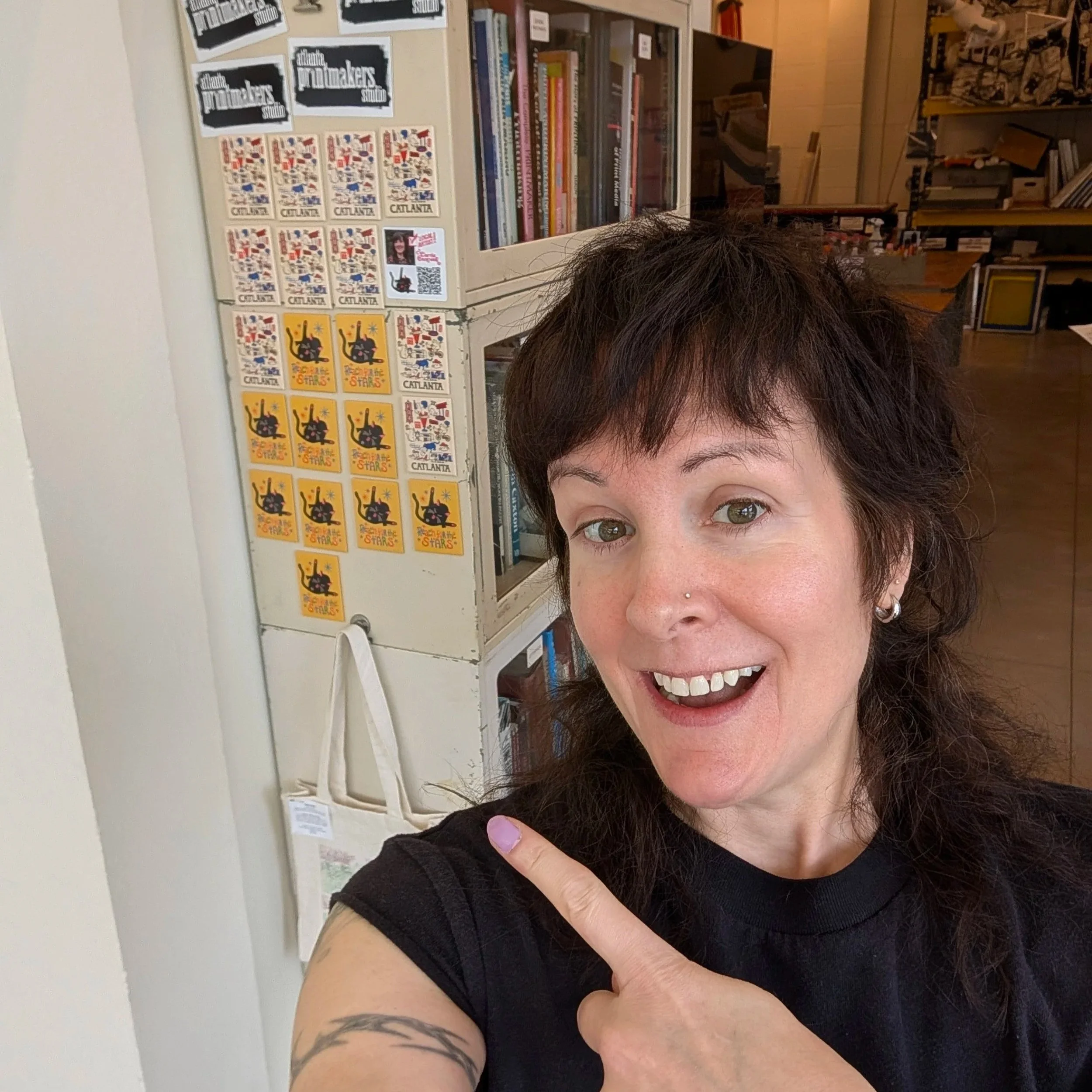 Carrie Cantwell in the Atlanta Printmakers Studio Gift Shop