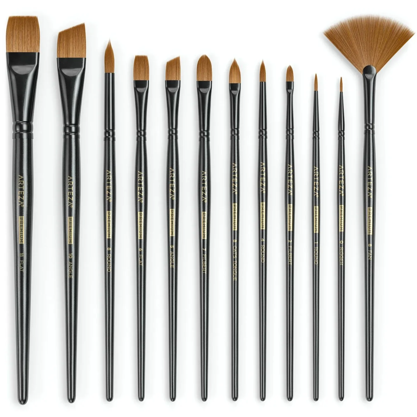 Arteza paintbrush set with flat, round and fan brushes