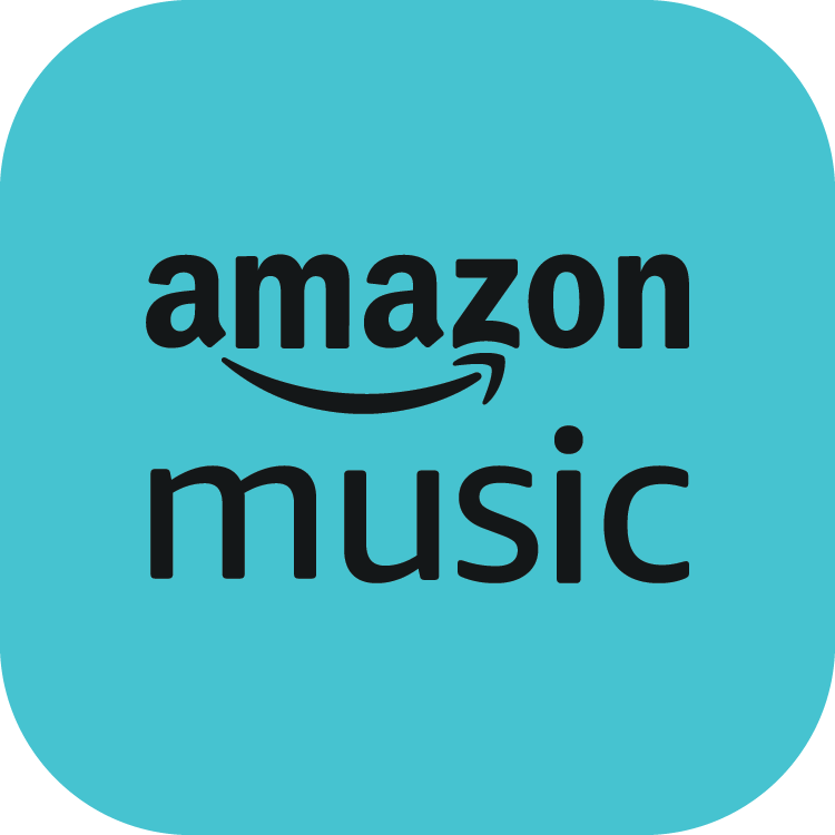 Amazon Music app icon with blue background and black text.