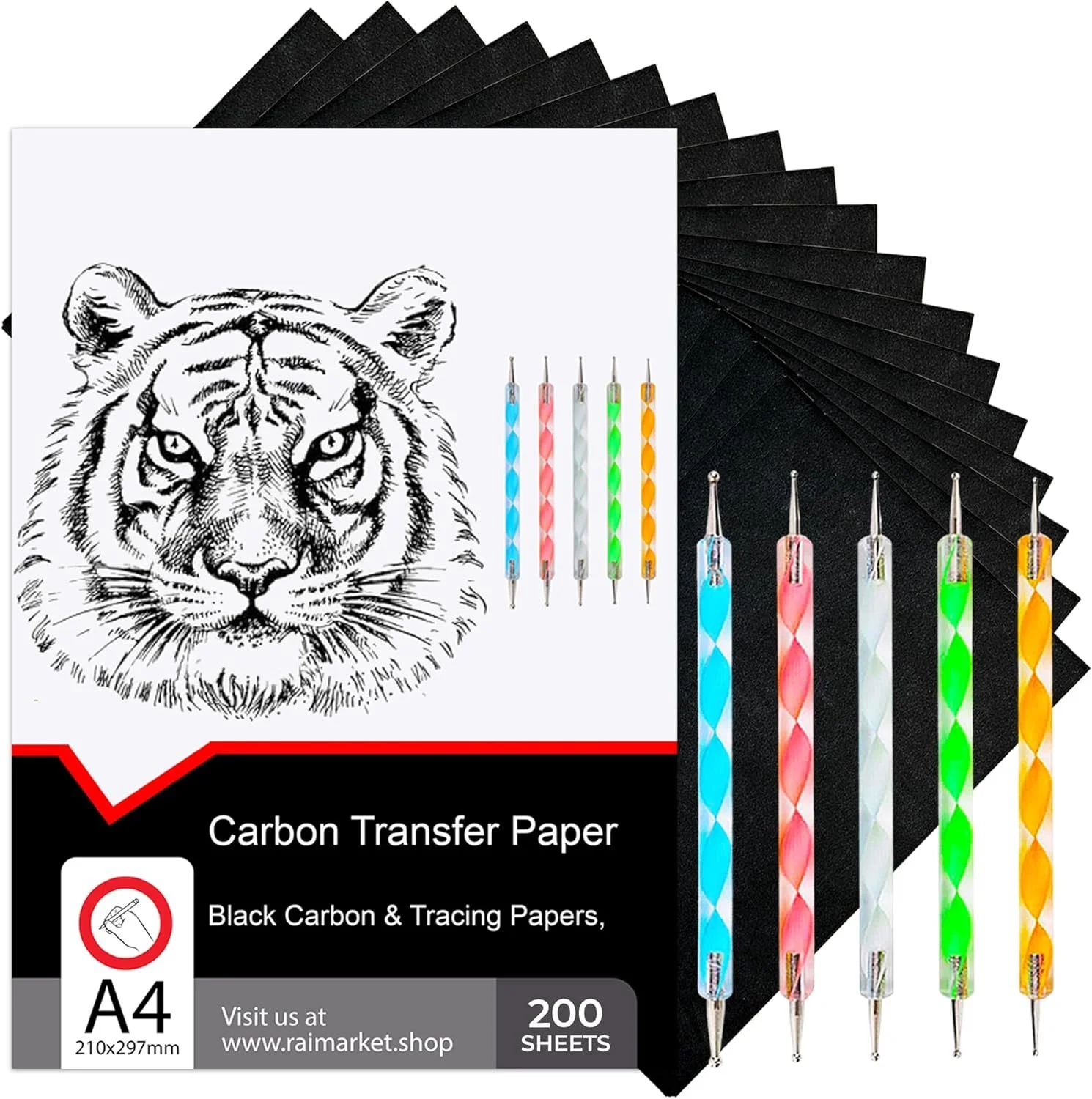 Carbon transfer paper sheets with embossing stylus tools