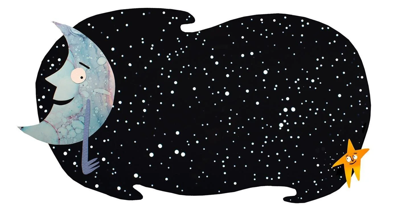 Final art for the first page of a book dummy I have in progress. Note that there will be text in that big blank space😉. 
.
.
#moonillustration #starillustration #spaceillustration #celestialillustration #nightillustration #skyillustration #mnartist 