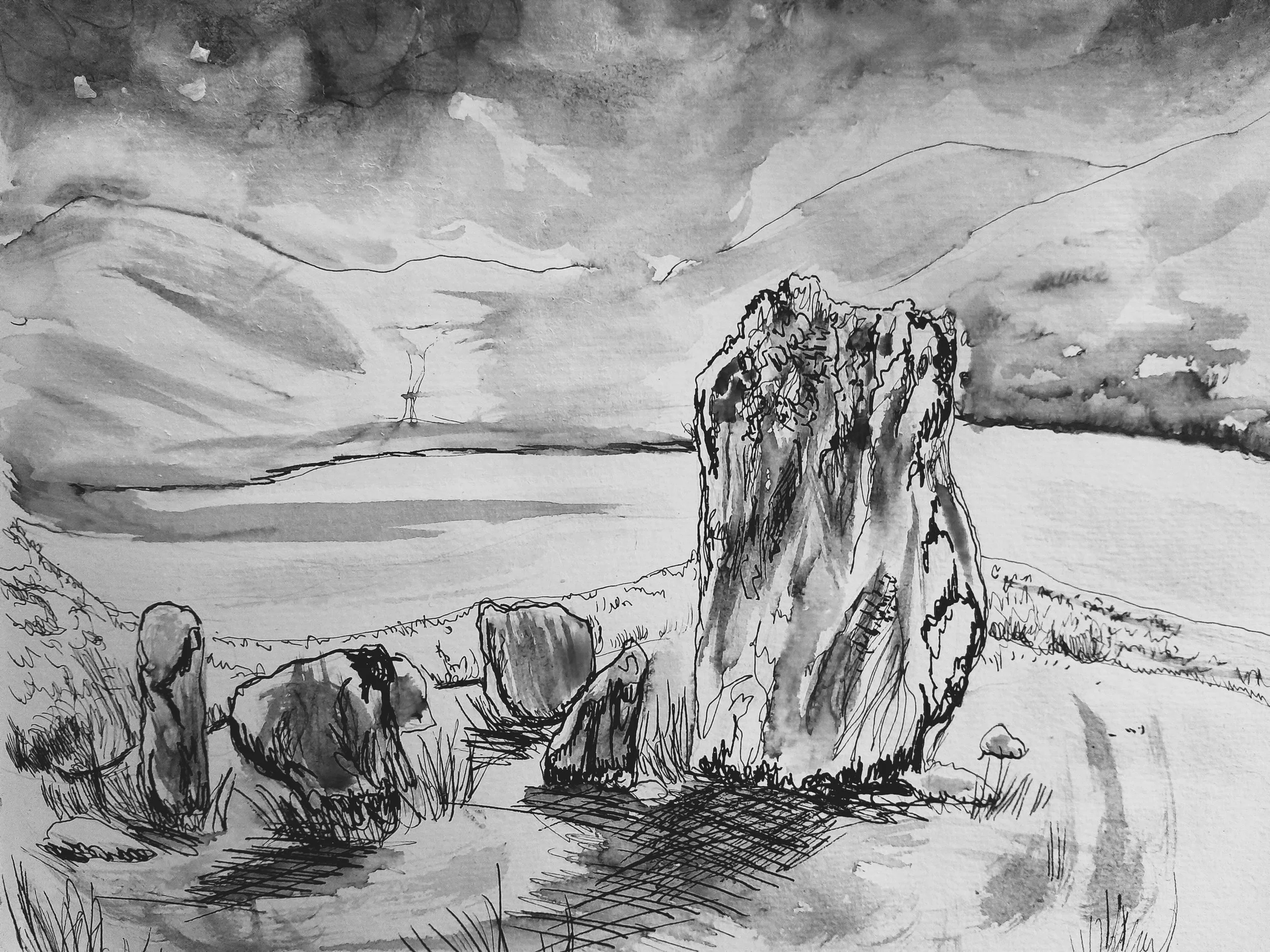 'Uragh Stones'
Hand painted ink & watercolour - finished digitally