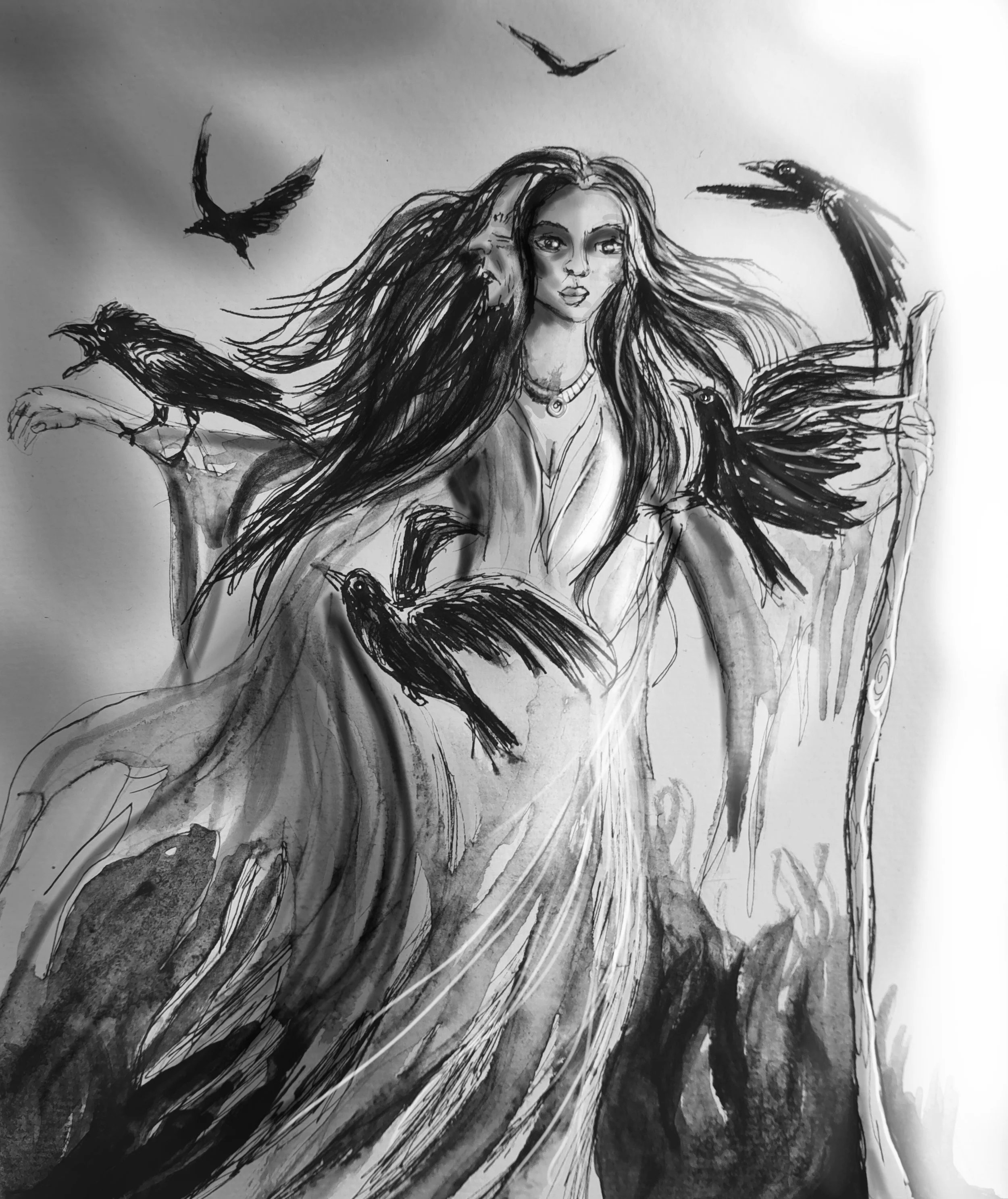 'The Morrigan'
Hand painted ink & watercolour - finished digitally