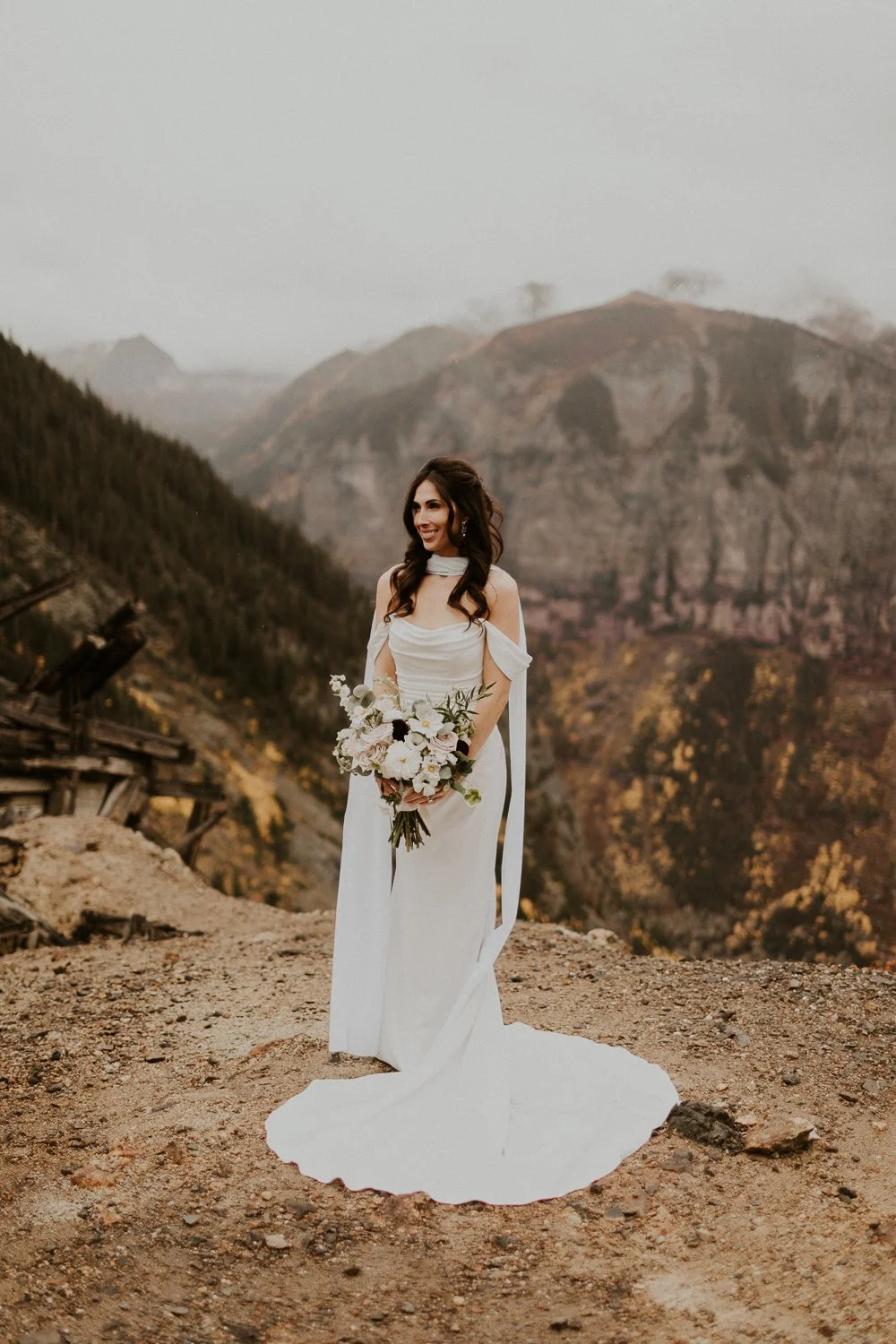 Bride posing above Telluride