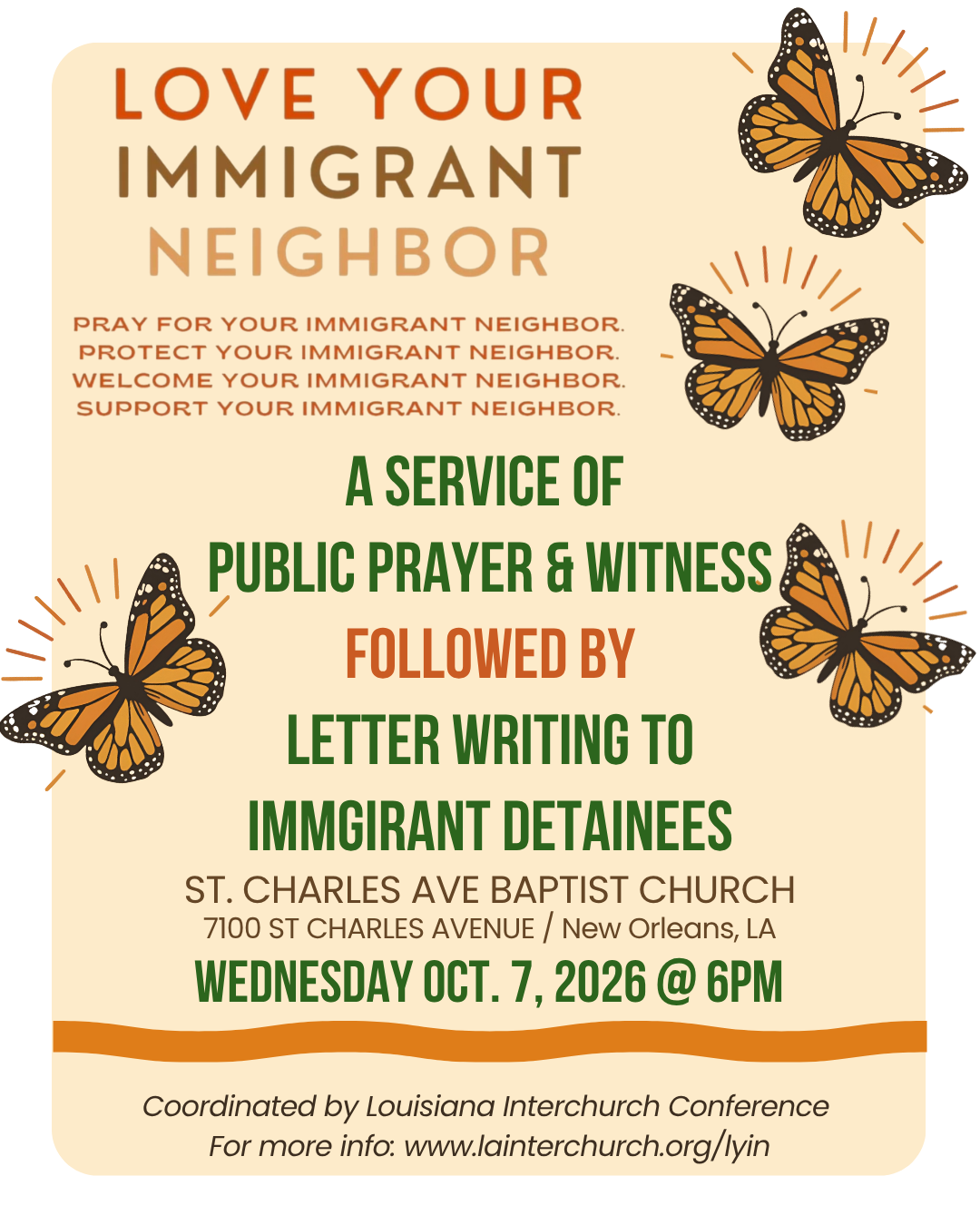 Love Your Immigrant Neighbor Public Prayer, followed by Letter Writing to People in Detention 